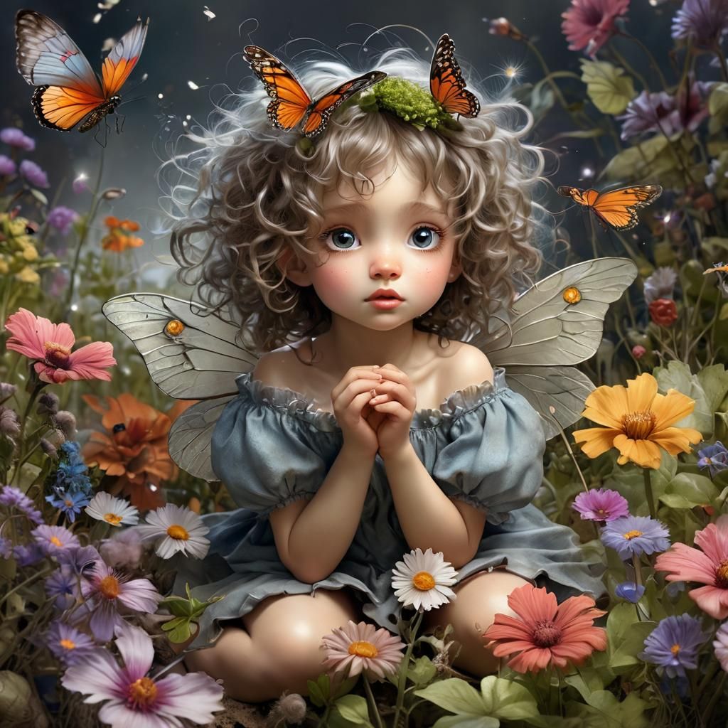 Cute Fairy in Flowers, Jean Baptiste Monge Style