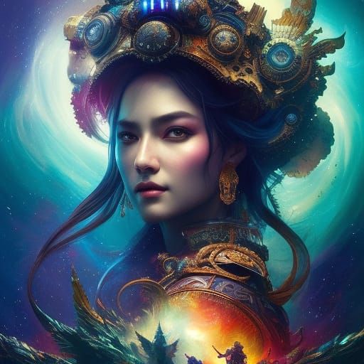 Steampunk Portrait Under Starry Cosmic Sky