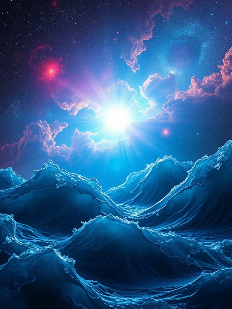 Cosmic Nebula Over Turbulent Black Waters