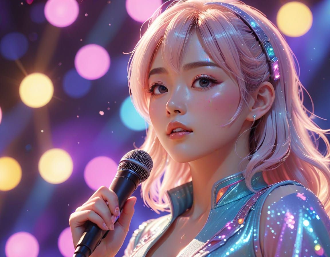 K-Pop Star on Stage: Anime Digital Art