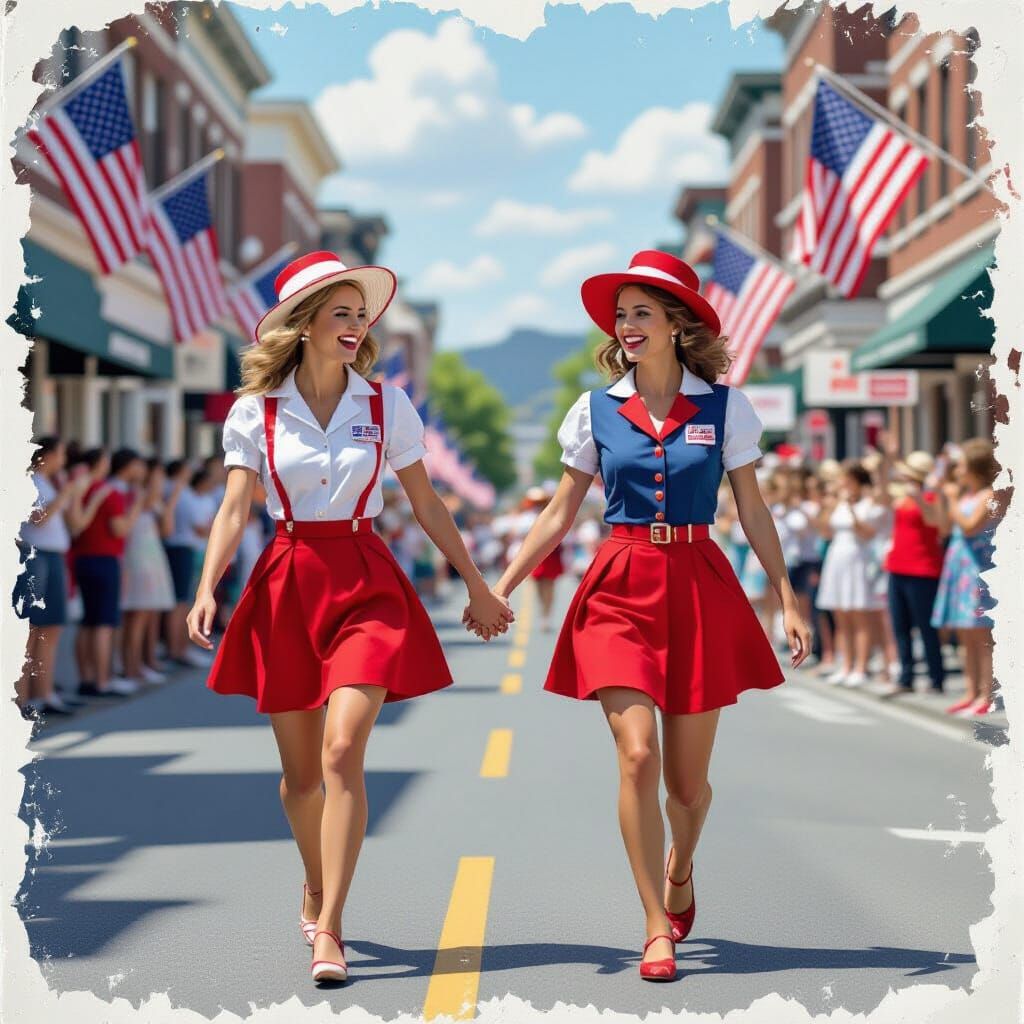 Patriotic Celebration: Women in Collage Art Style