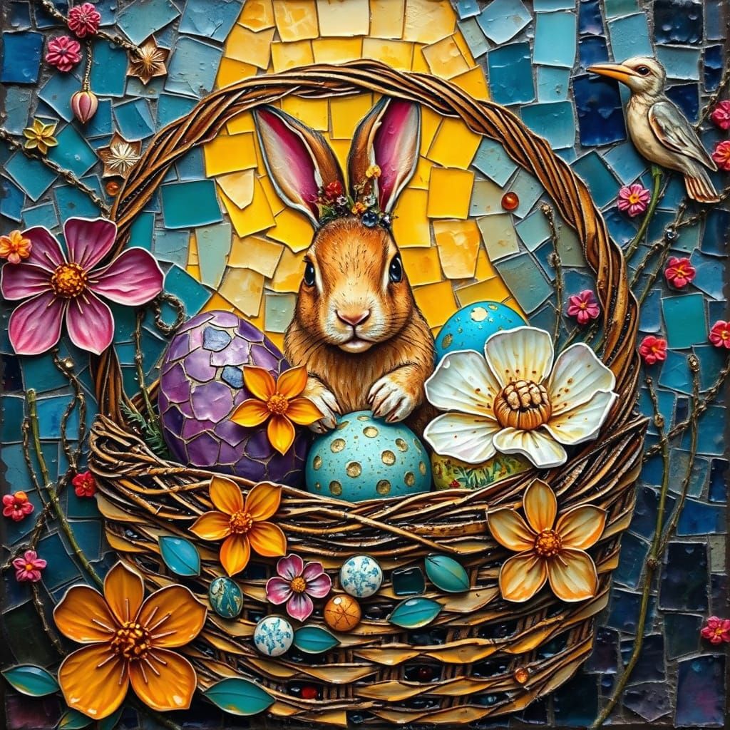 Dreamlike Easter Basket in Vibrant Mosaic
