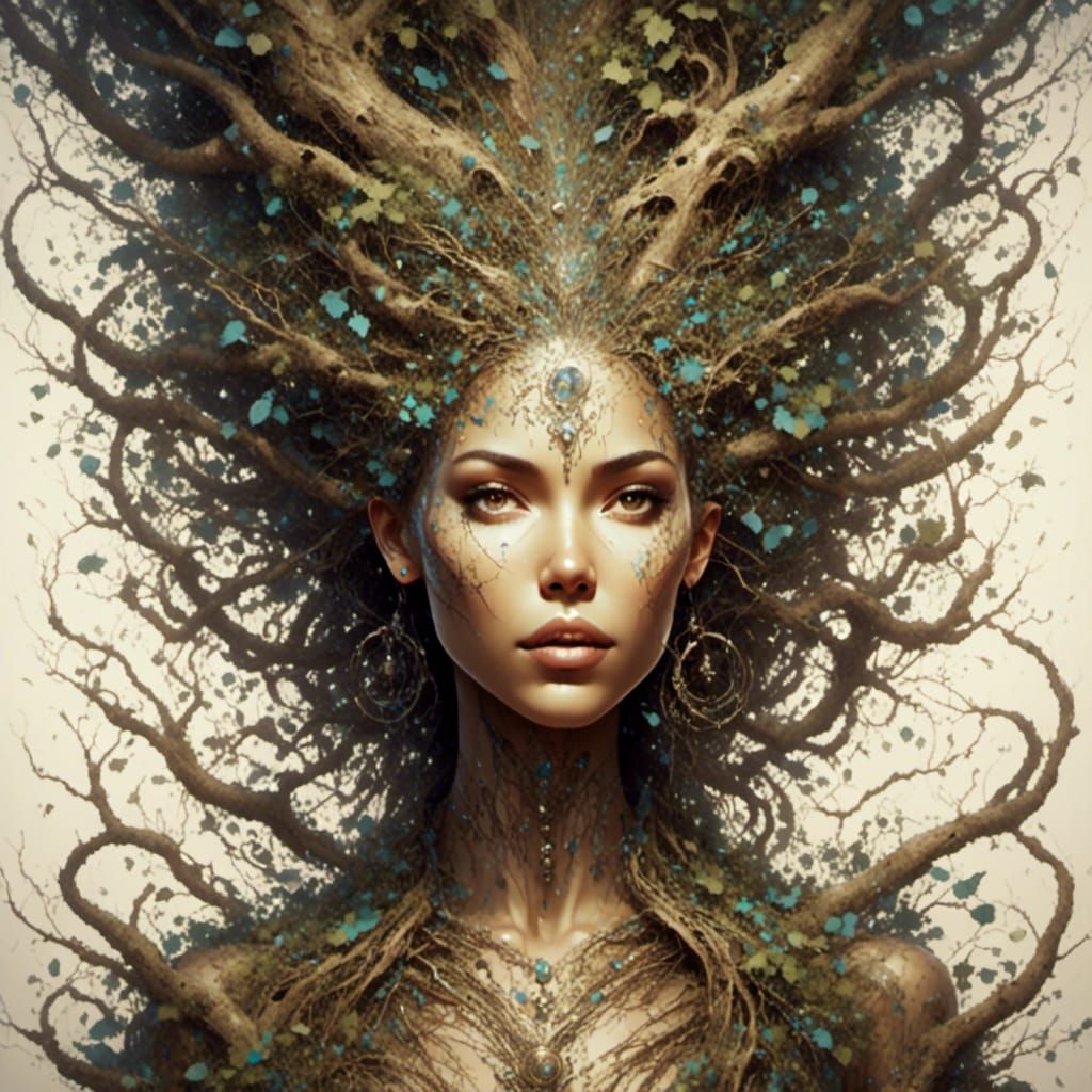 Fantasy Tree Root Hair Illustration