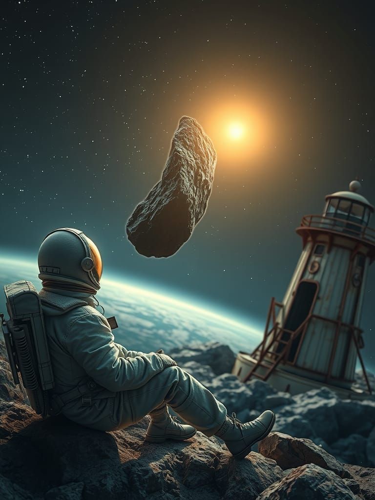 Meteorite Lighthouse Scene in Outer Space