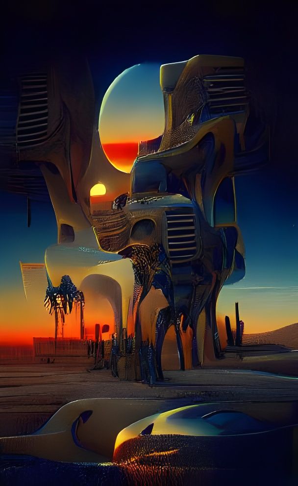 Futuristic Biomechanical Humanoid in Post-Apocalyptic Desert