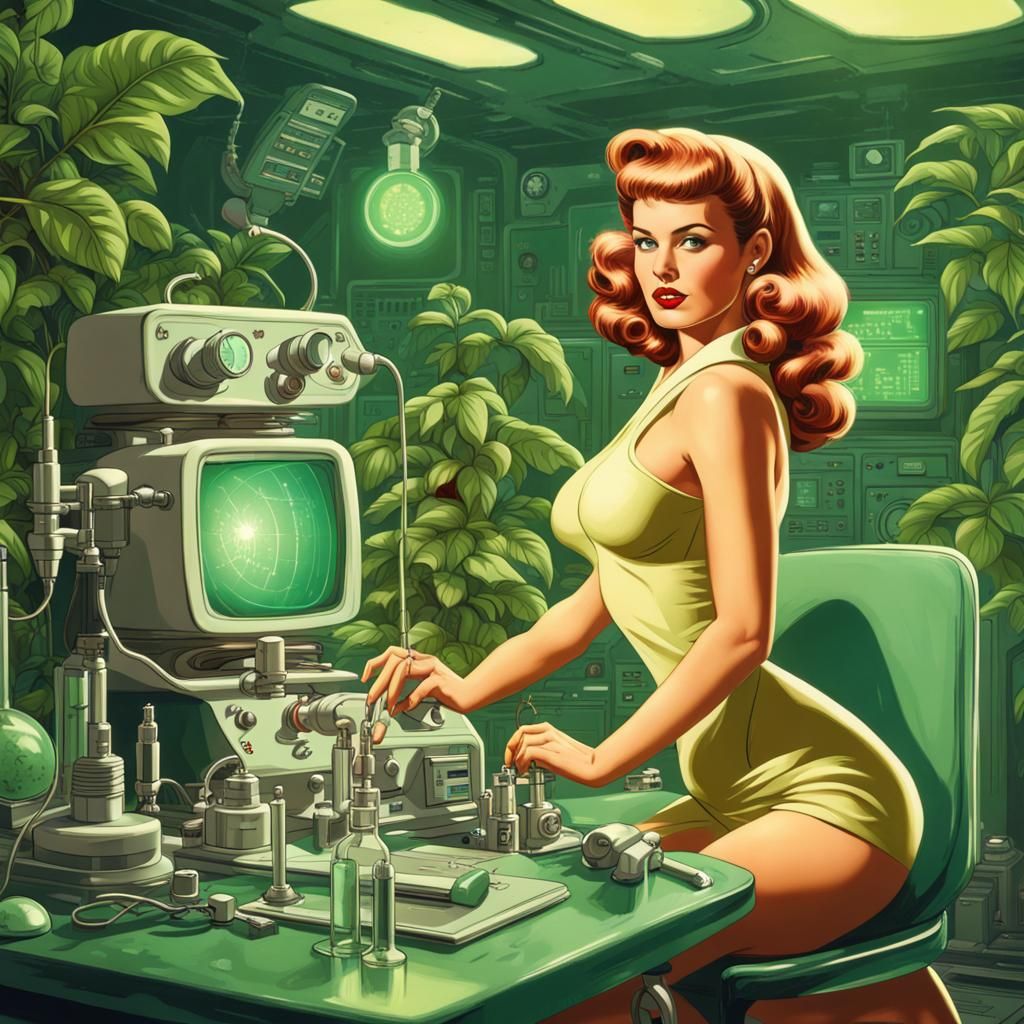 Retro-Futuristic Pinup Girl on Alien Planet