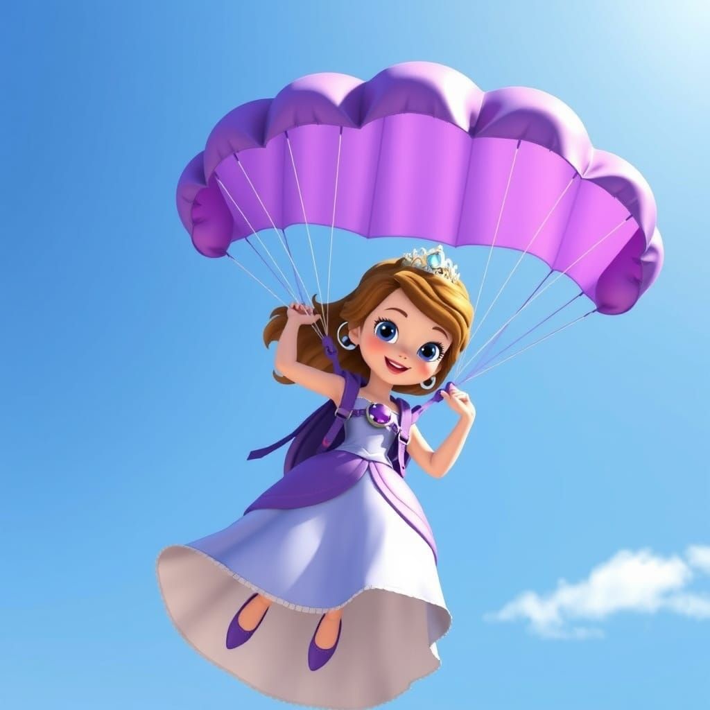 Princess Sofia Skydiving with Purple Parachute
