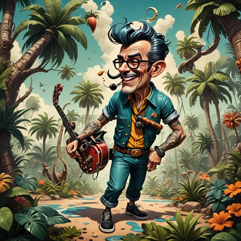 Rockabilly Caricature in Detailed Matte Painting Style