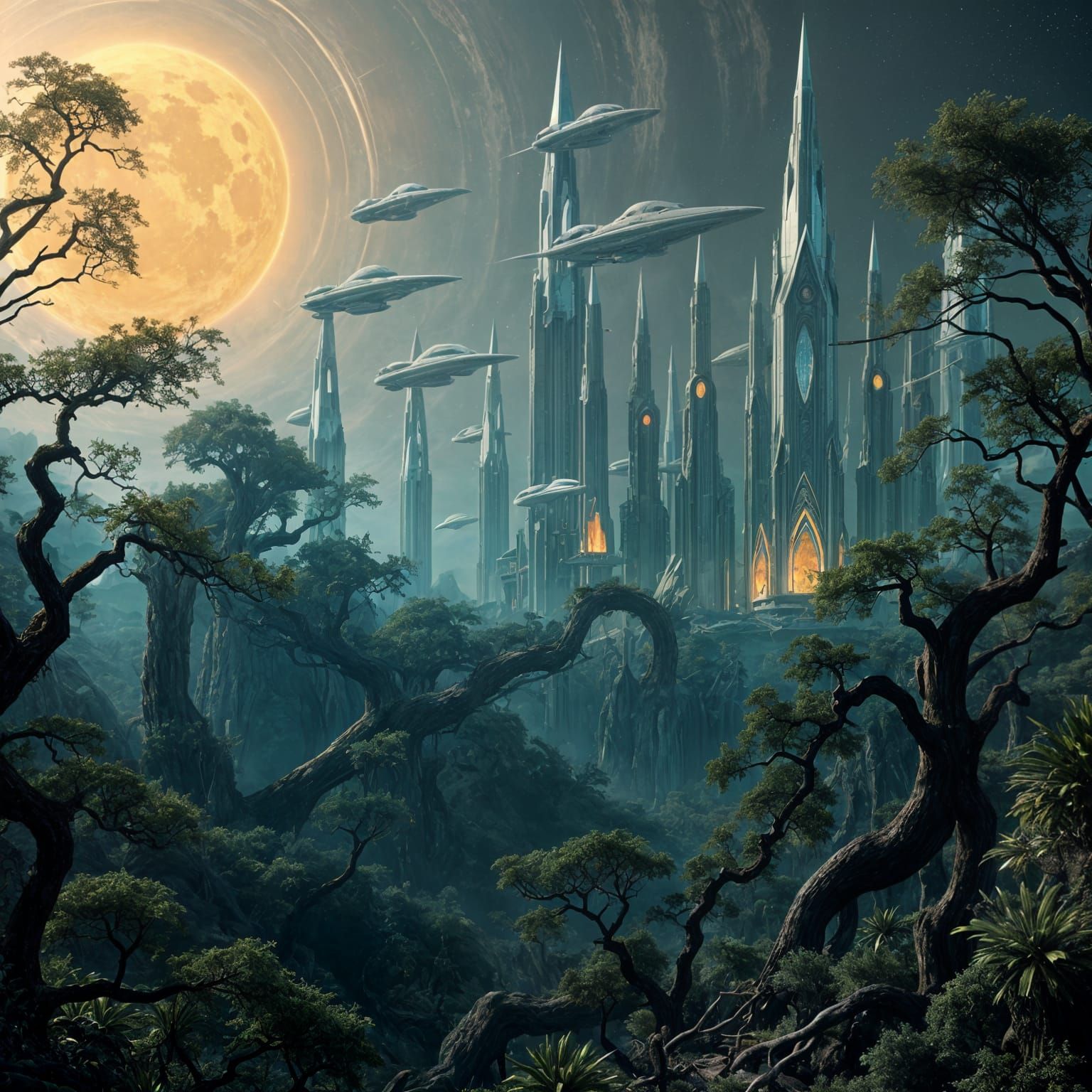 Swamp Planet Metropolis Concept Art in 8K