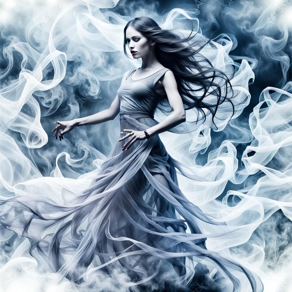 Surreal Smoke Dancer in Misty, Frantic Fog
