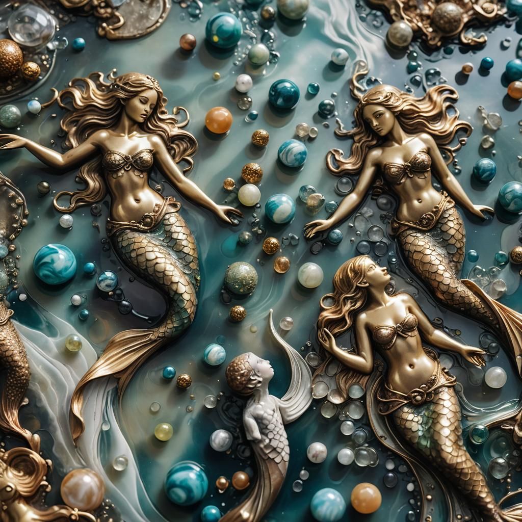 Surreal Mermaid Scene with Wax Art and Metal