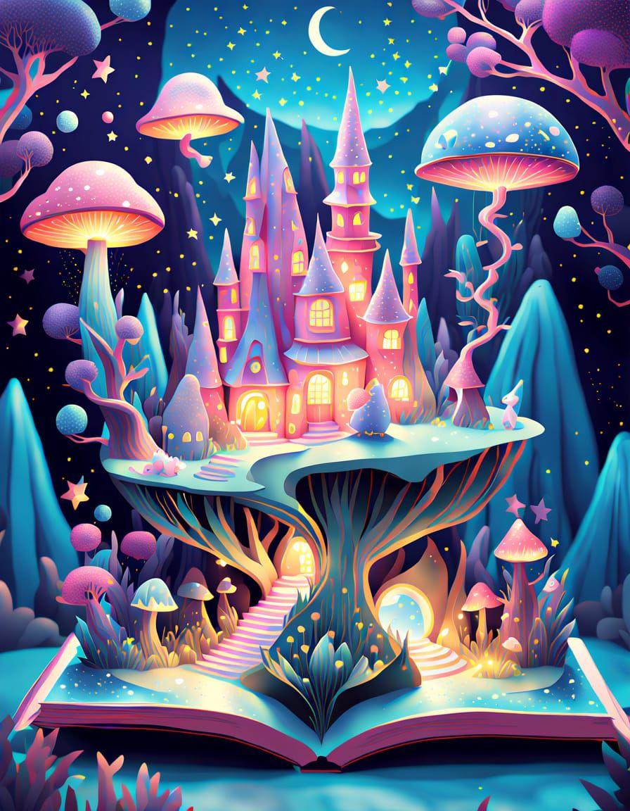 Magical Pop-Up Book World: Whimsical Illustration