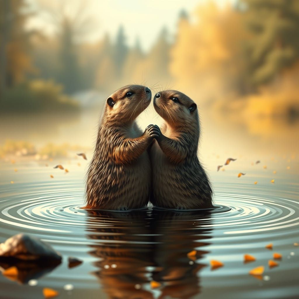 Whirling Muskrat Dancers in Mid-Air Tango