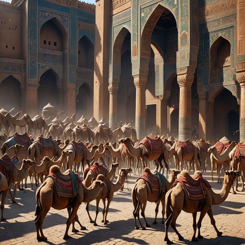 Samarkand Silk Road Caravan: Detailed Matte Painting
