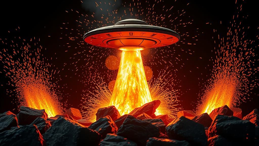 UFO Emerges from Molten Metal in Fiery Explosion