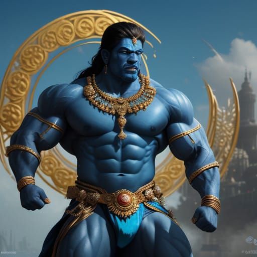 The Blue Lord Krishna: Majestic Bodybuilder and Kalaripattu....