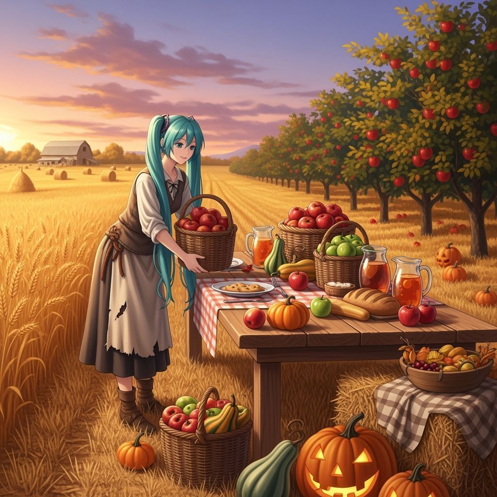 Hatsune Miku as Peasant at Autumn Harvest Table