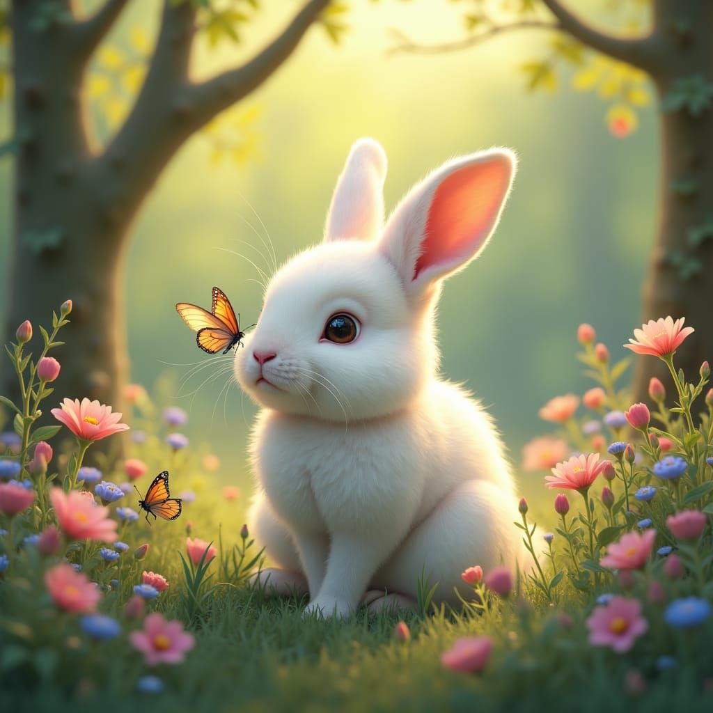 Rabbit in Forest, Matte Painting Style