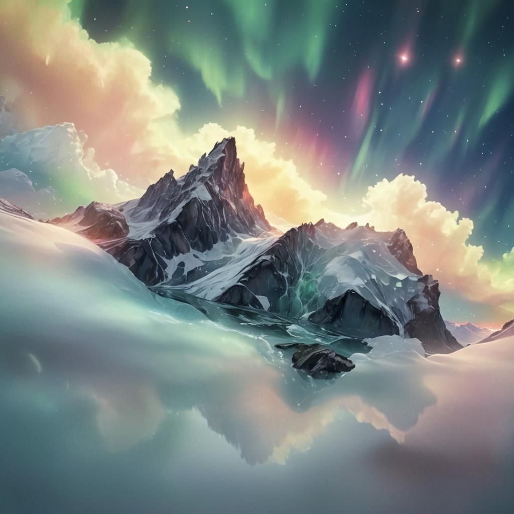 Aurora Borealis Over Crystal Lake, Digital Landscape