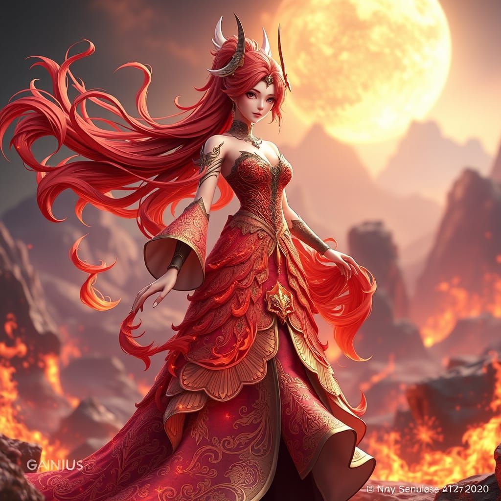 Majestic Fire Princess in 3D Anime Art