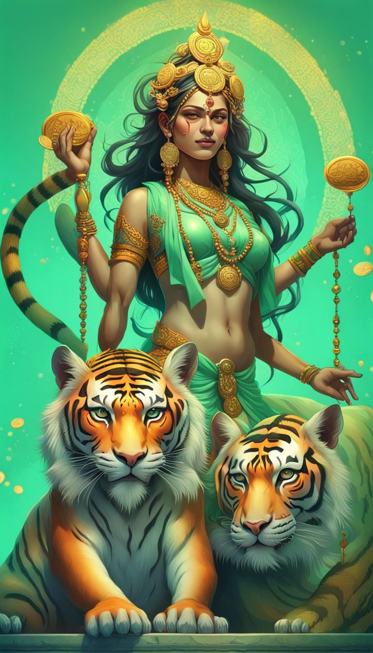 Sri Maha Mariamman Hologram on Tiger, Digital Art