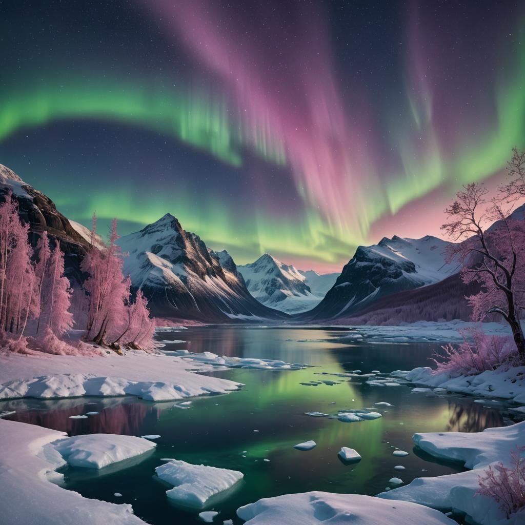 Arctic Fjord Aurora Borealis Panoramic Landscape