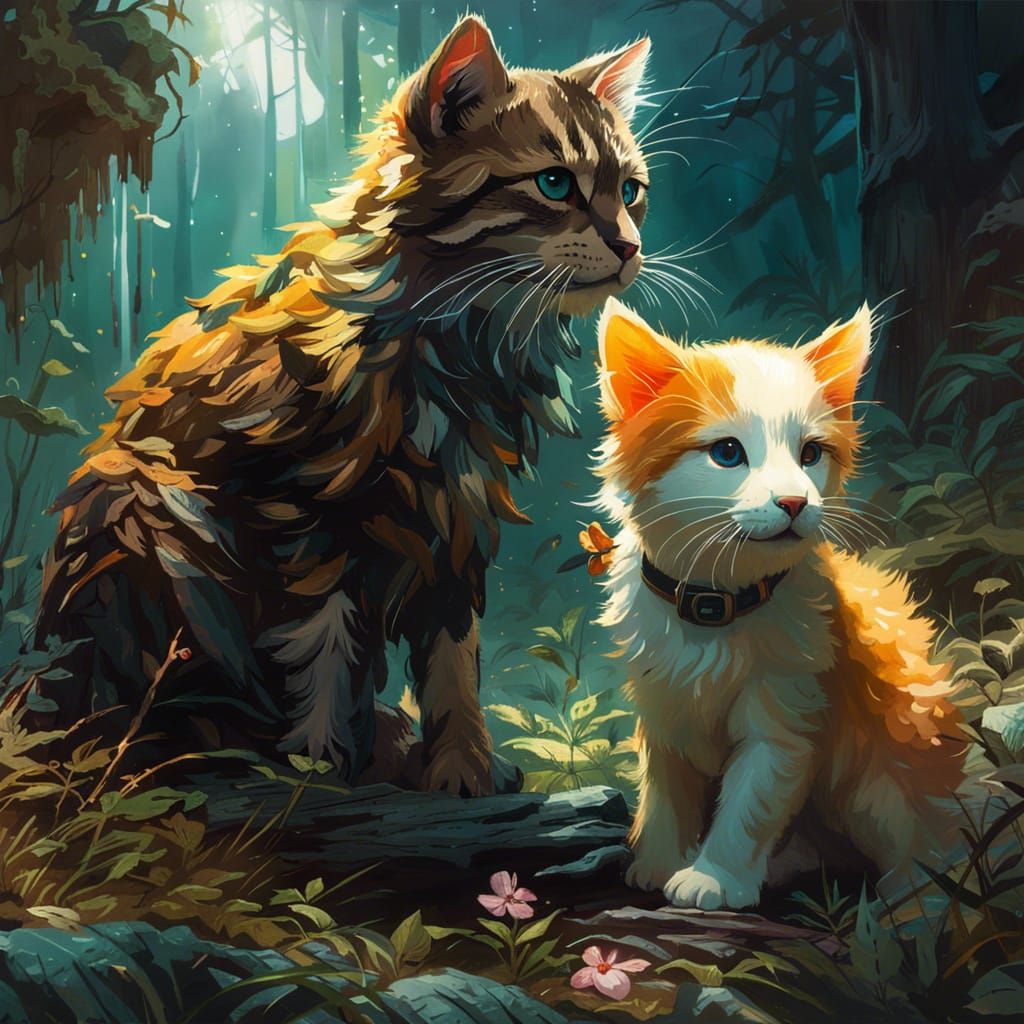 Puppy and Kitten Playtime in Detailed Digital Art