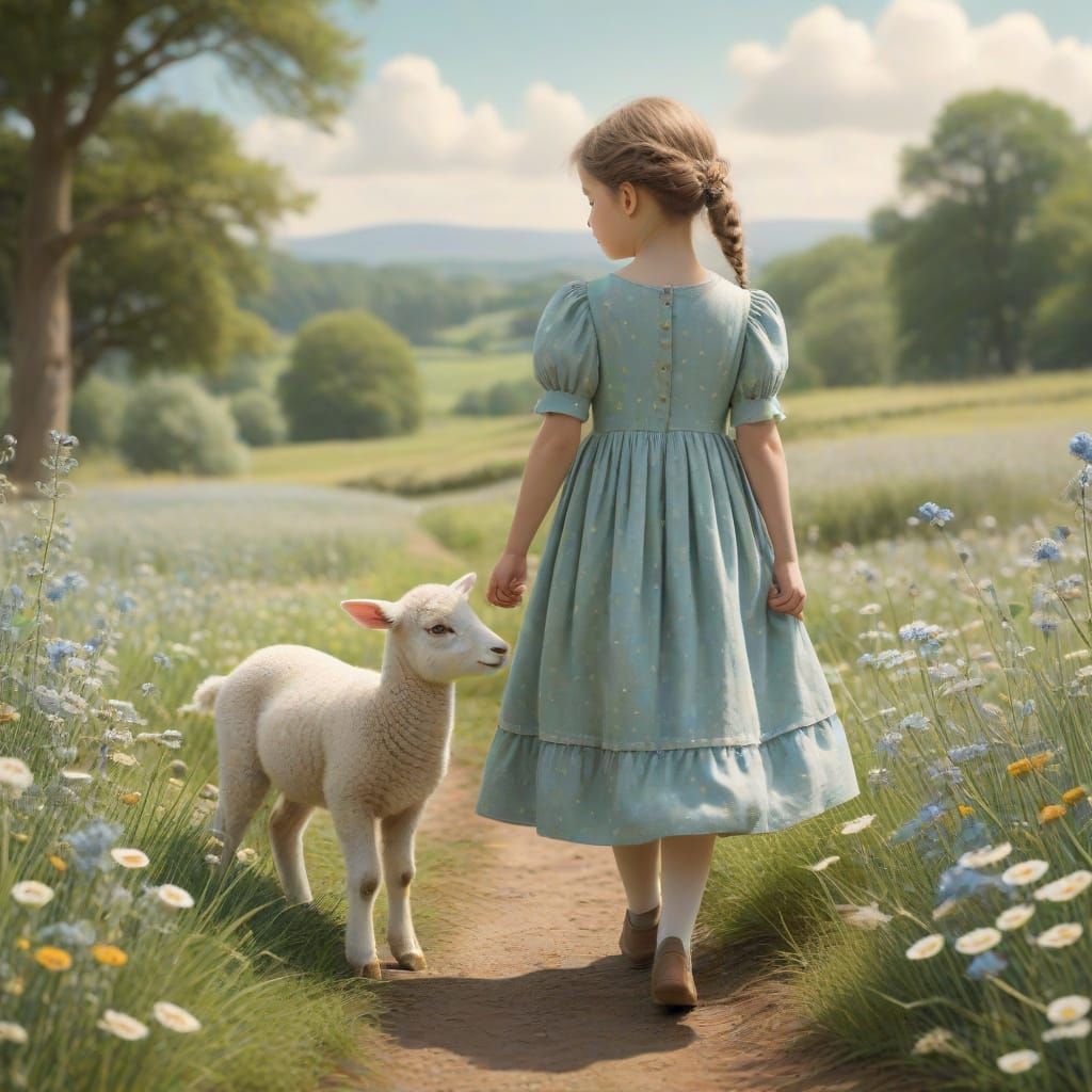 Whimsical Watercolor Illustration of a Young Girl with Anima...