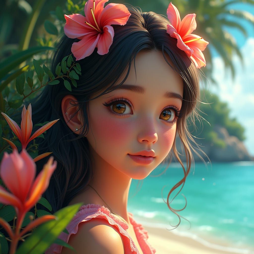 Serene Tropical Goddess in Exotic Paradise