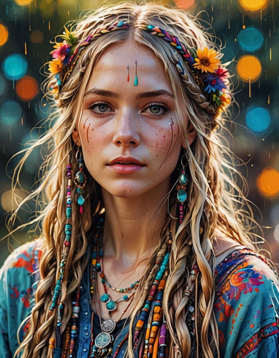 Bohemian Hippie Girl in Digital Fantasy Art