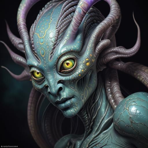 Mystical Alien Face in Hyperrealistic Oil Painting