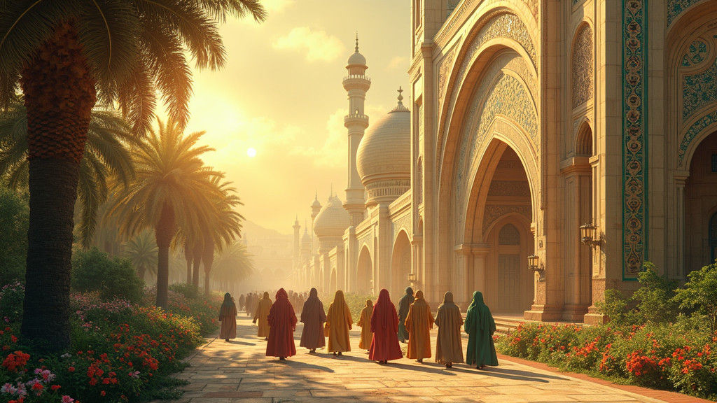 Utopian Cityscape Inspired by Islamic Art and Sci-Fi