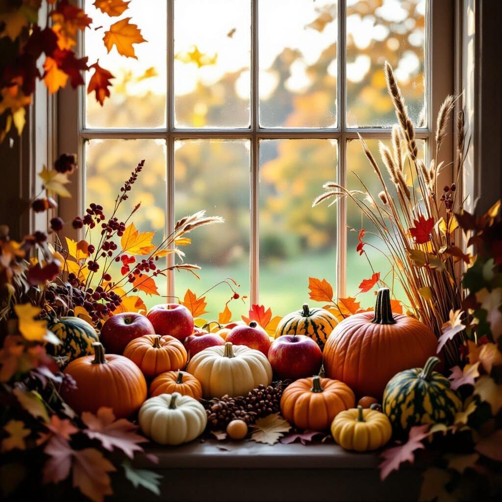 Vibrant Autumn Fruit and Grasses in Golden Sunlight