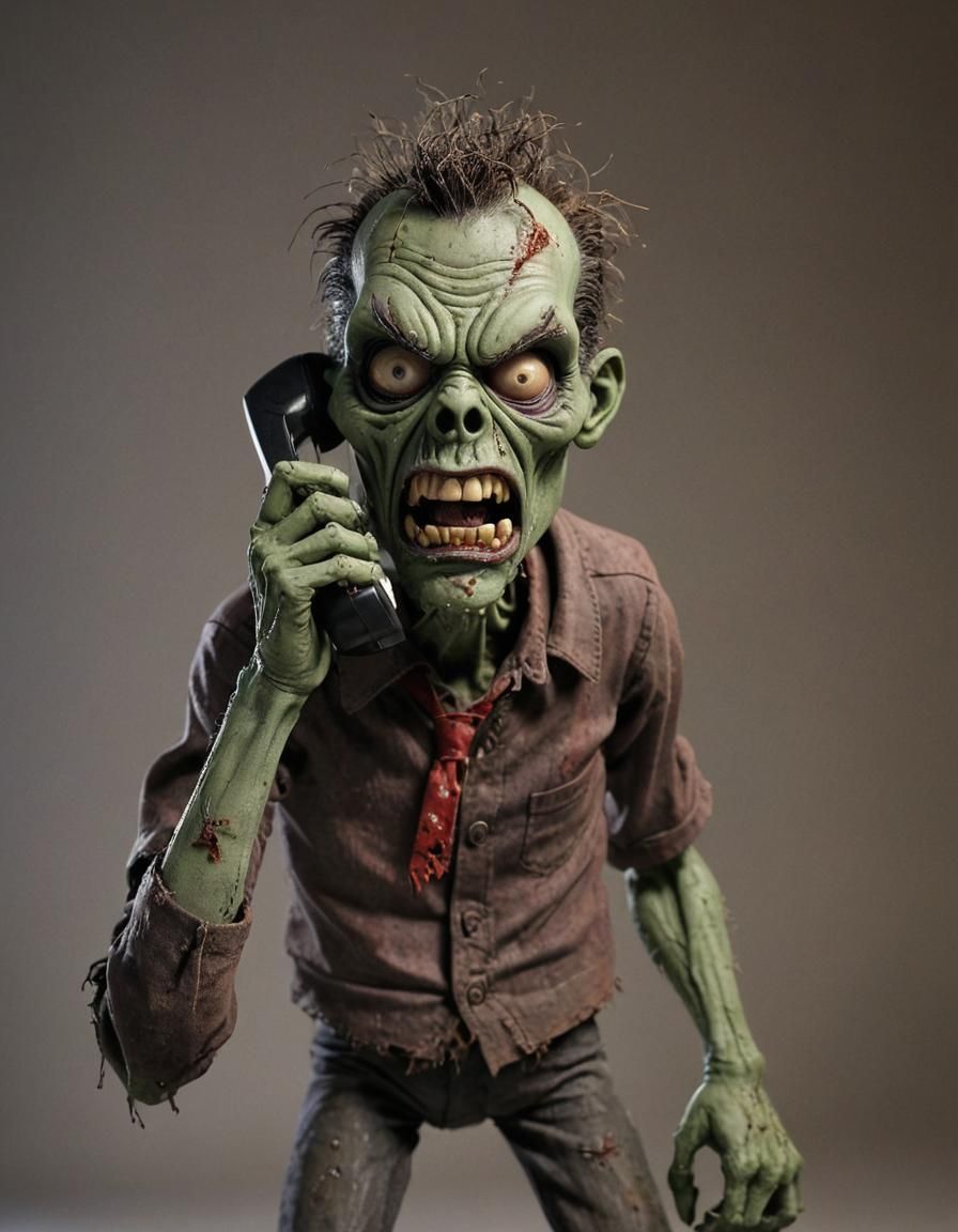 Angry zombie on the phone.