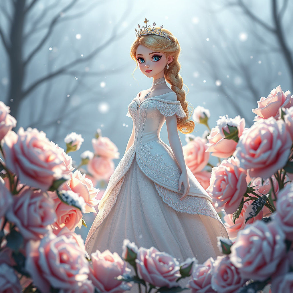 Icy Roses Frame Princess in Anime Art