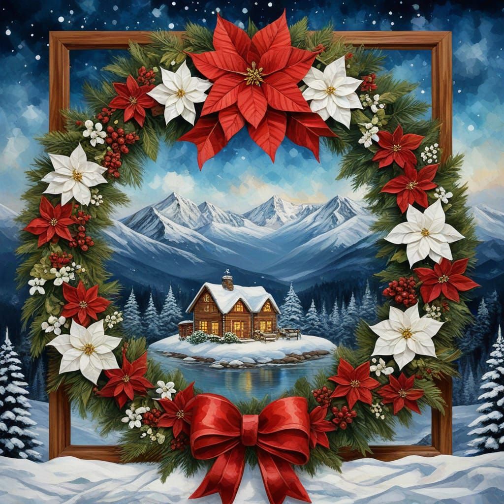 Winter Wonderland Christmas Wreath in Mixed Media Art