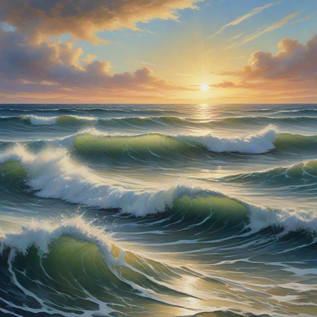 Impressionist Seascape Masterpiece with Swirling Waves