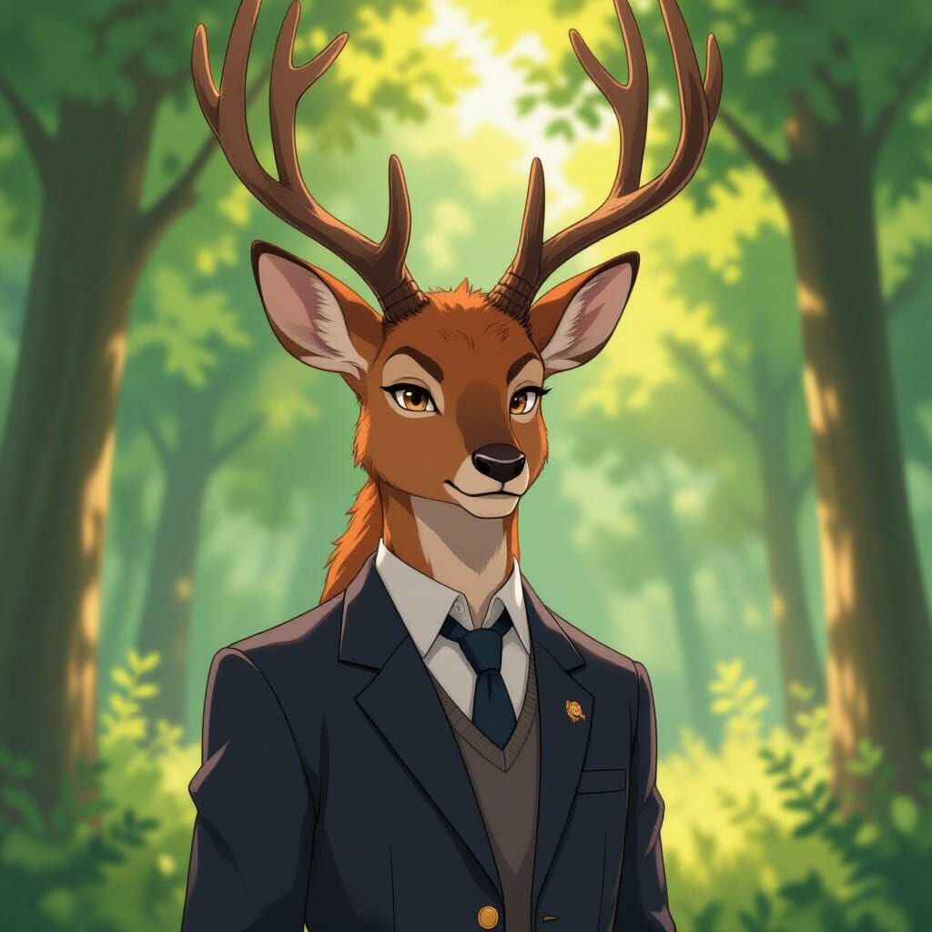 Louis the Red Deer in Forest Clearing