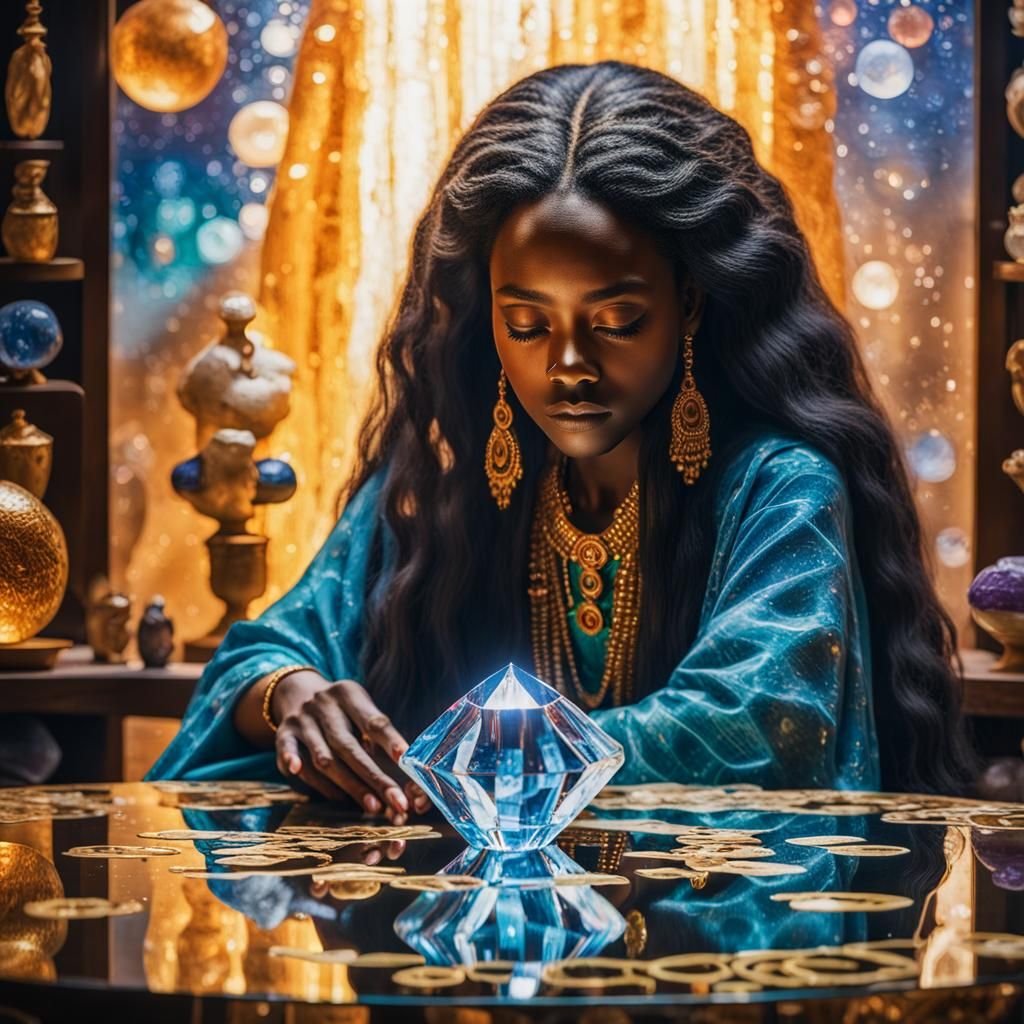 Woman Encased in Crystal, Klimt-Inspired Ambient Lighting