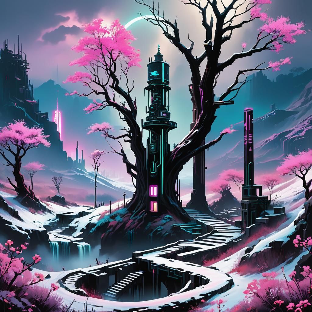 Winter Mermaidpunk: Hourglass in Blossoming Cyberpunk Maze