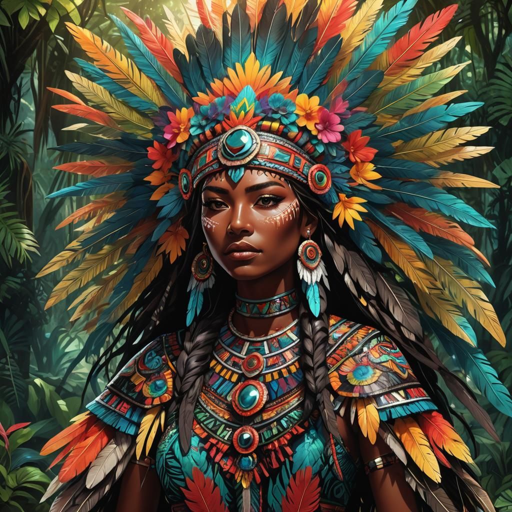 Aztec Woman in Mystical Jungle: Anime Manga Art