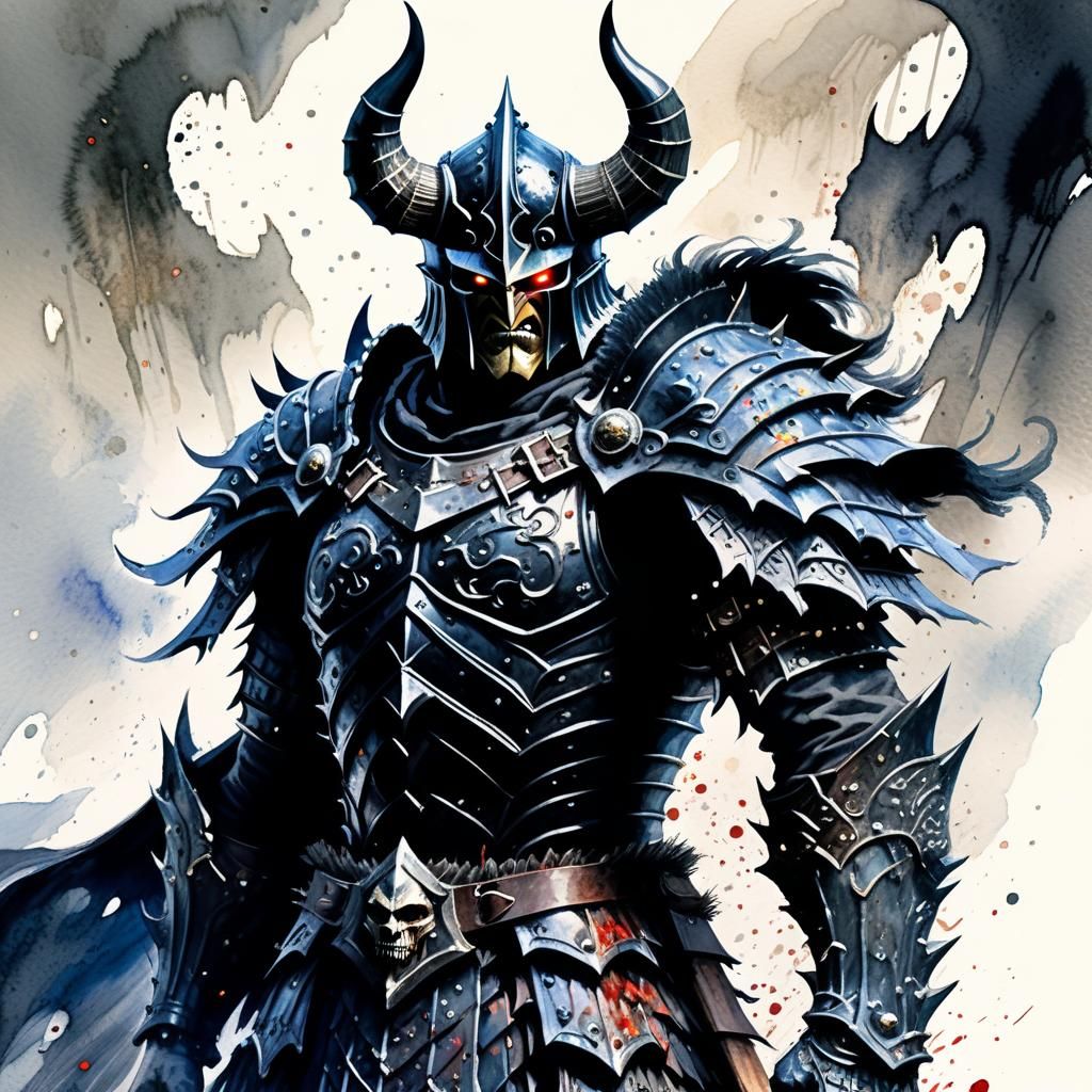 Black Berserker Demon Armor in Watercolour Wonderland