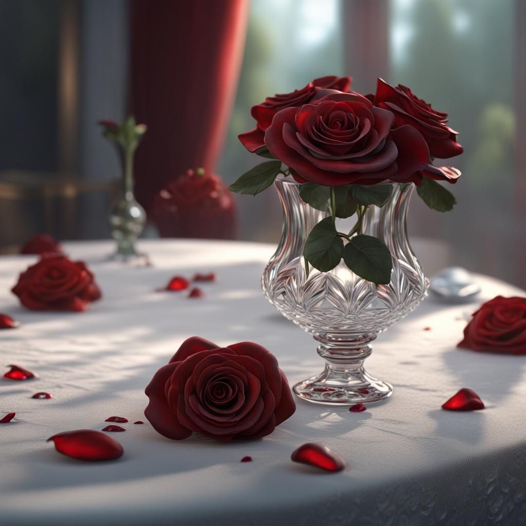 Red Rose Still Life: Detailed Matte Painting