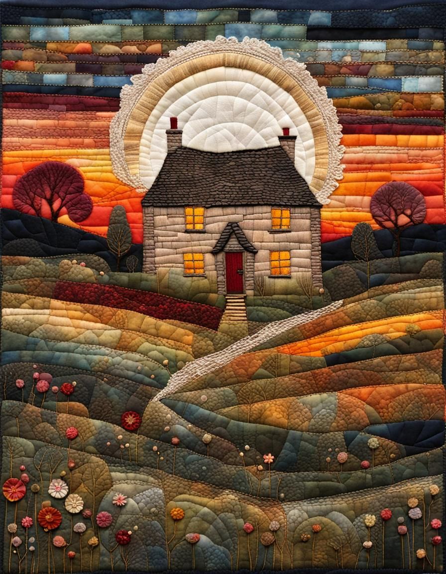 Mystical Cotswold Farmhouse in Mixed Media Collage