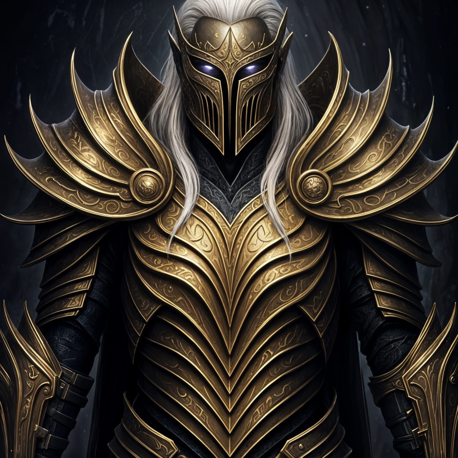 Golden Drow Armor Gleaming in Shadow