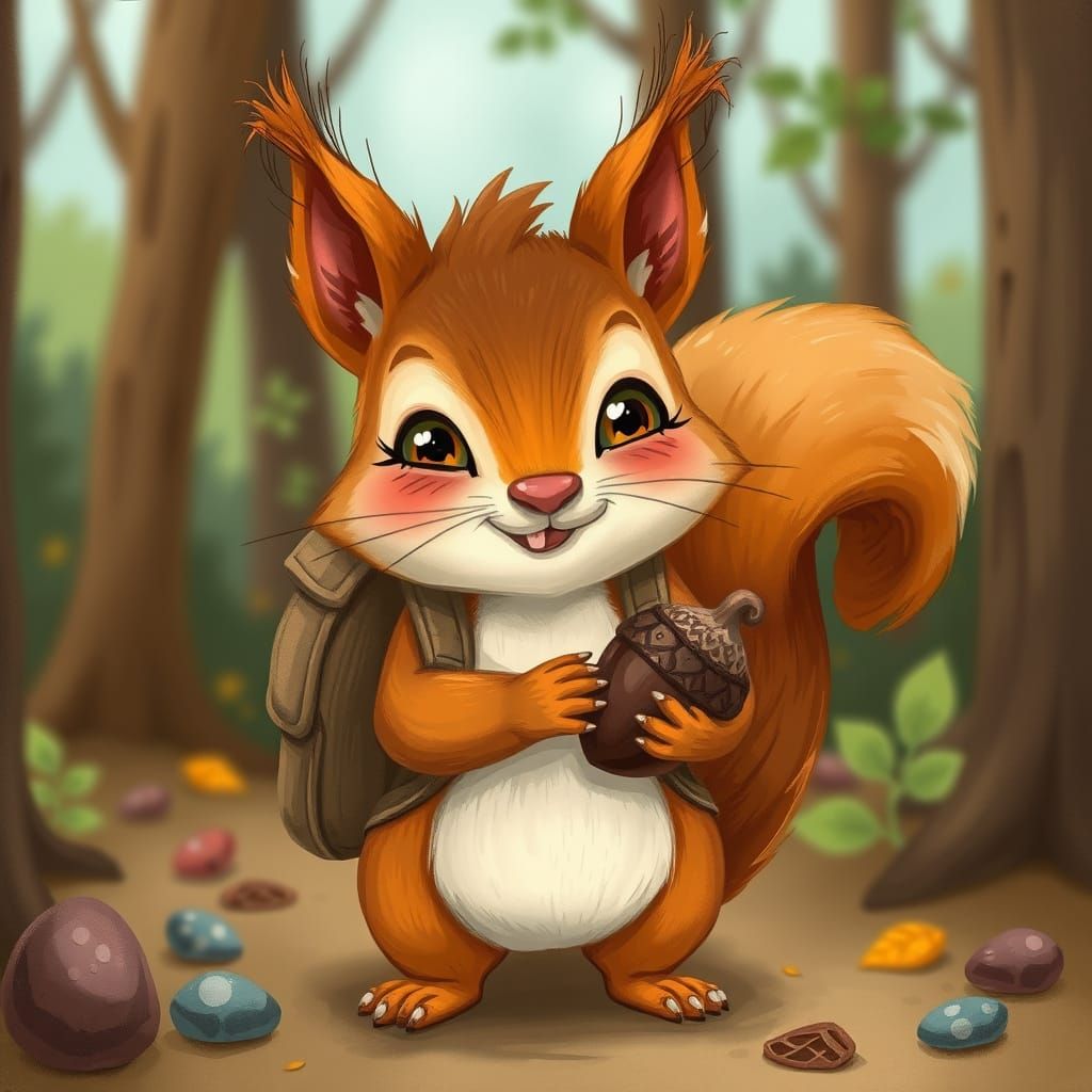 Playful Mischievous Squirrel in Whimsical Woods