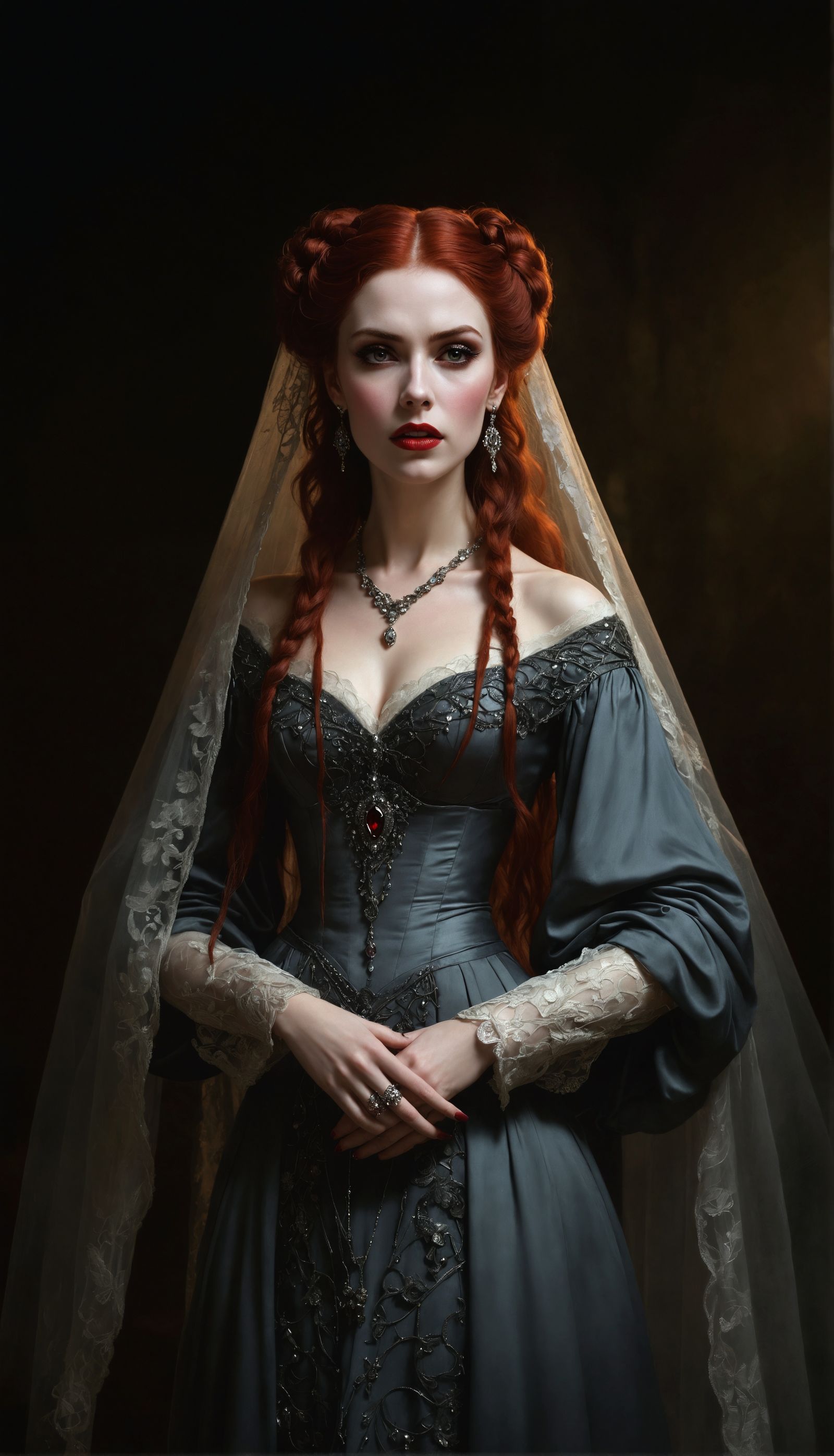 Vampiress Elena in Darkness, as Oil Painting
