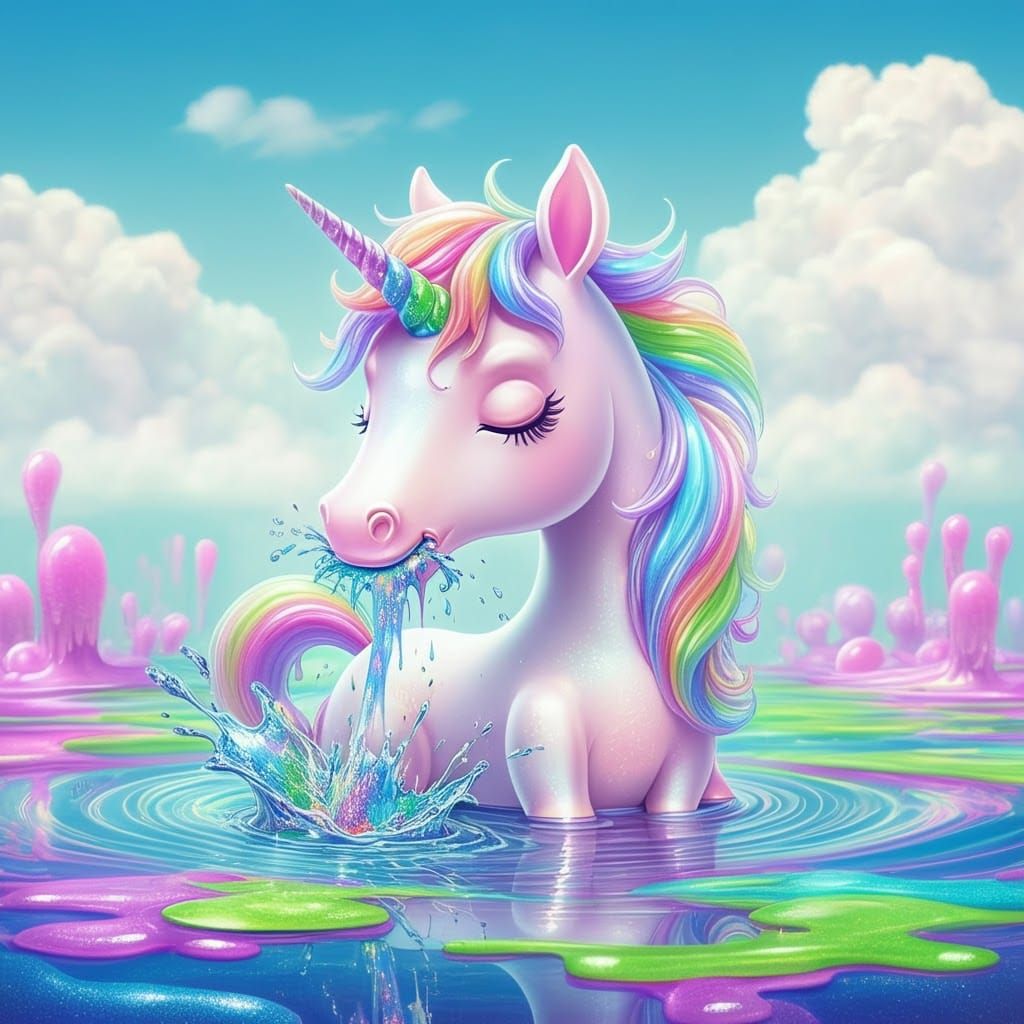 Iridescent Unicorn Tears Create Rainbow Slime Pond