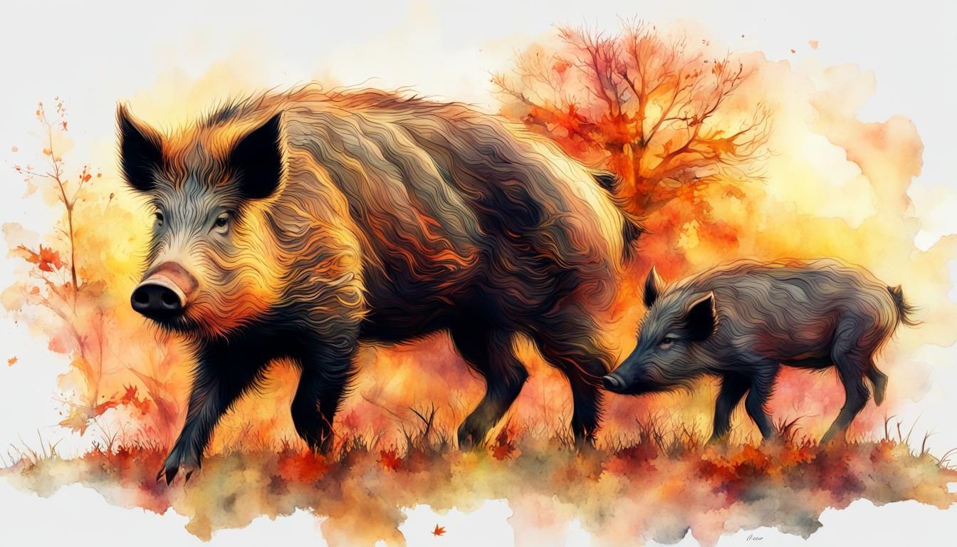 Autumn: A wild boar family has also set out