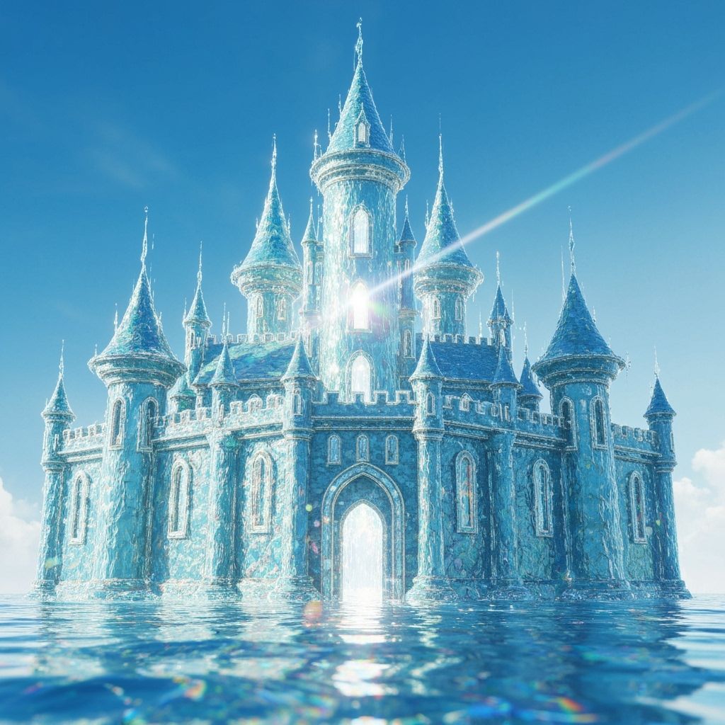 Majestic Water Castle Shimmers with Rainbow Light